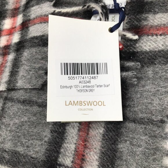 NWT Edinburgh Lambswool Tartan Scarf Thomson Grey Gray 70" Fringed Preppy Plaid - Picture 9 of 10